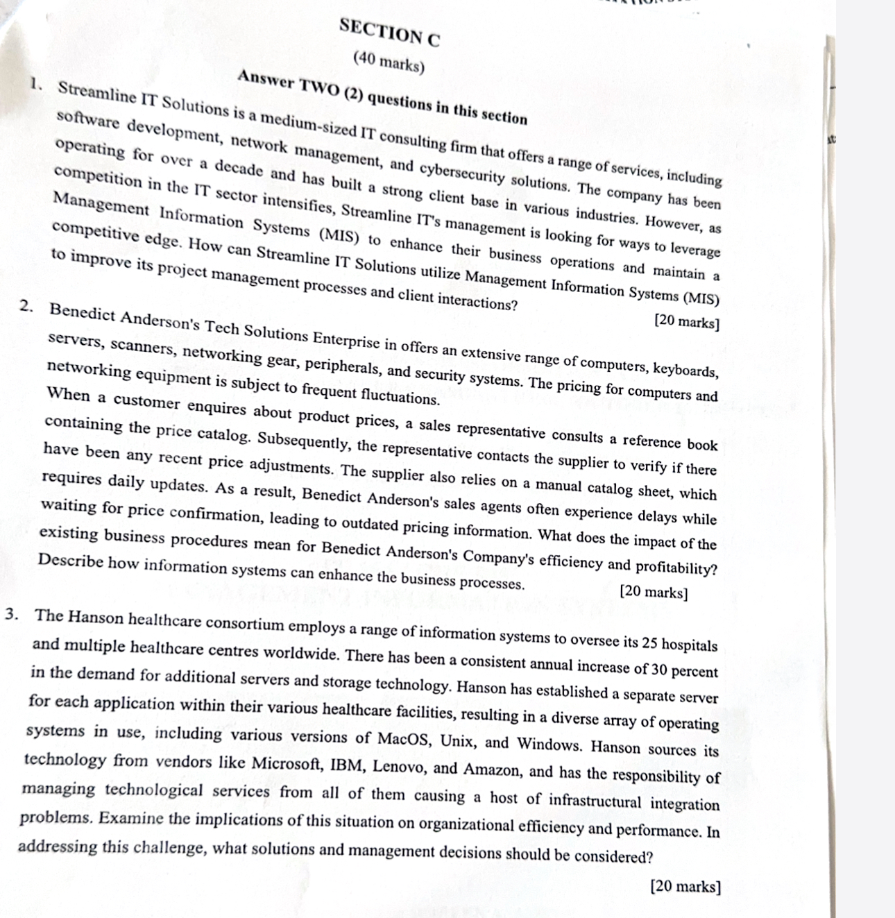 SECTION C ( 4 0 marks ) Answer TWO ( 2 )