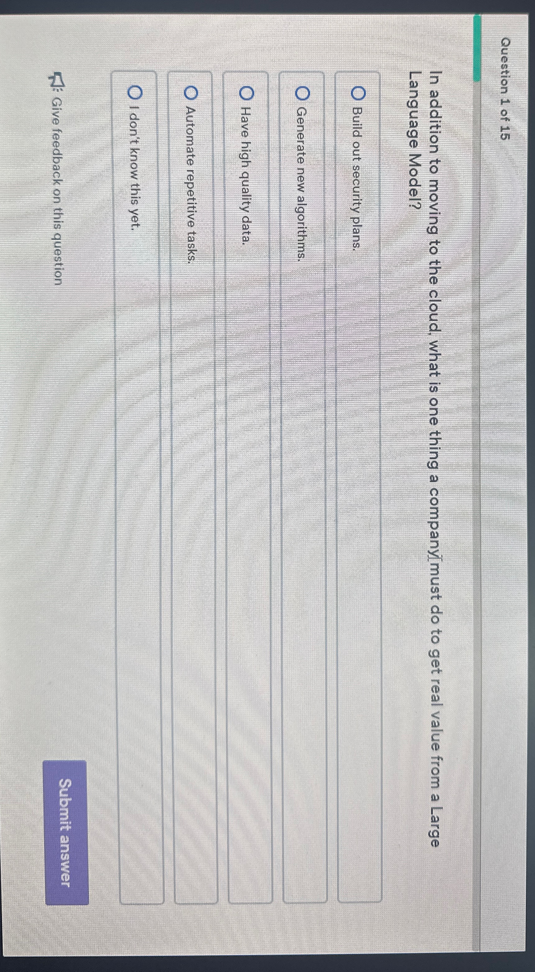 Question 1 of 1 5 In addition to moving to the