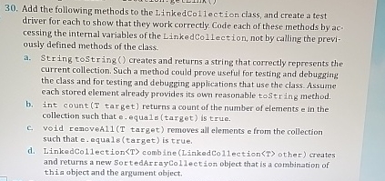 Add the following methods to the LinkedCollection