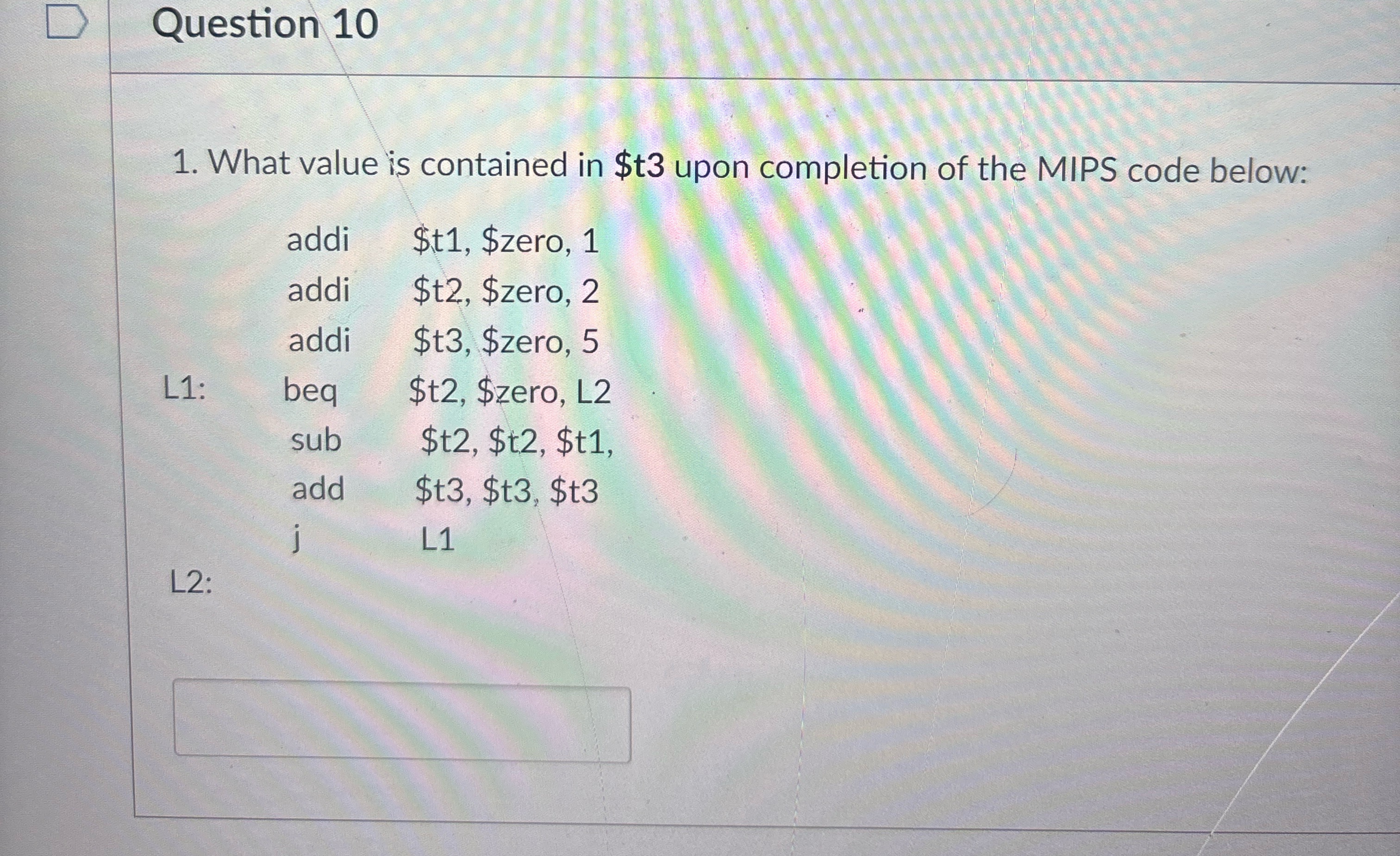 Question 1 0 What value is contained in $ t 3