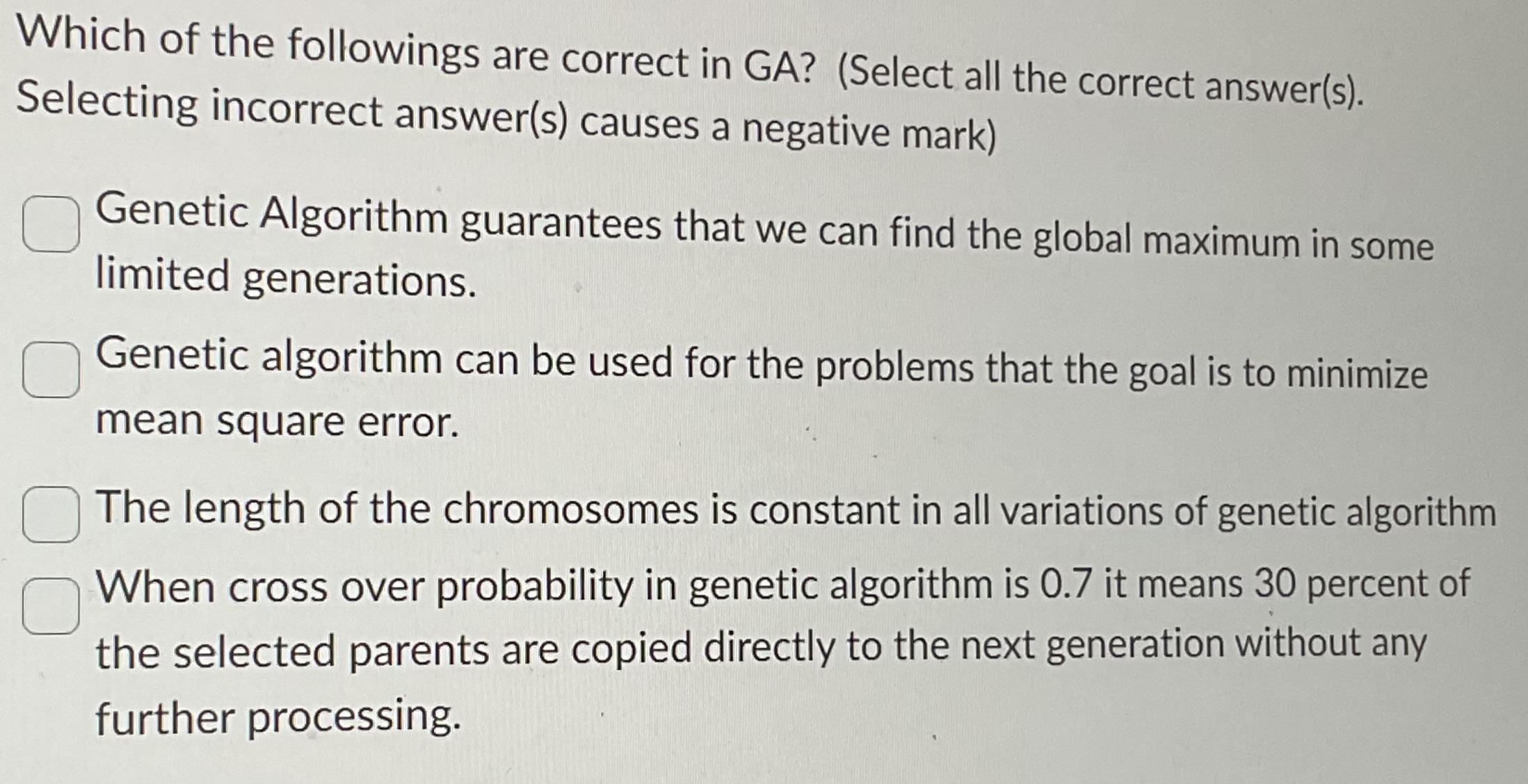 Which of the followings are correct in GA ? (