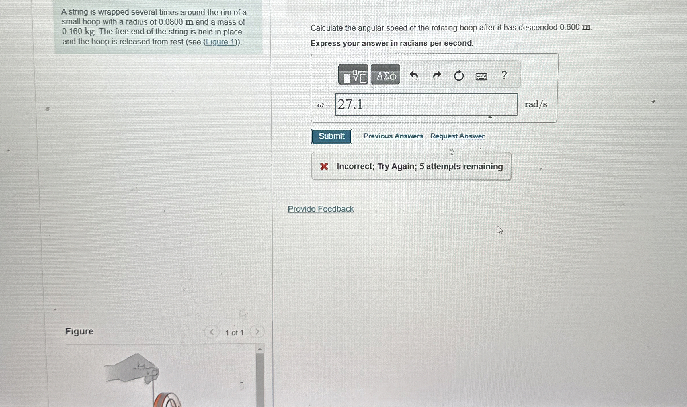 A string is wrapped several times around the rim