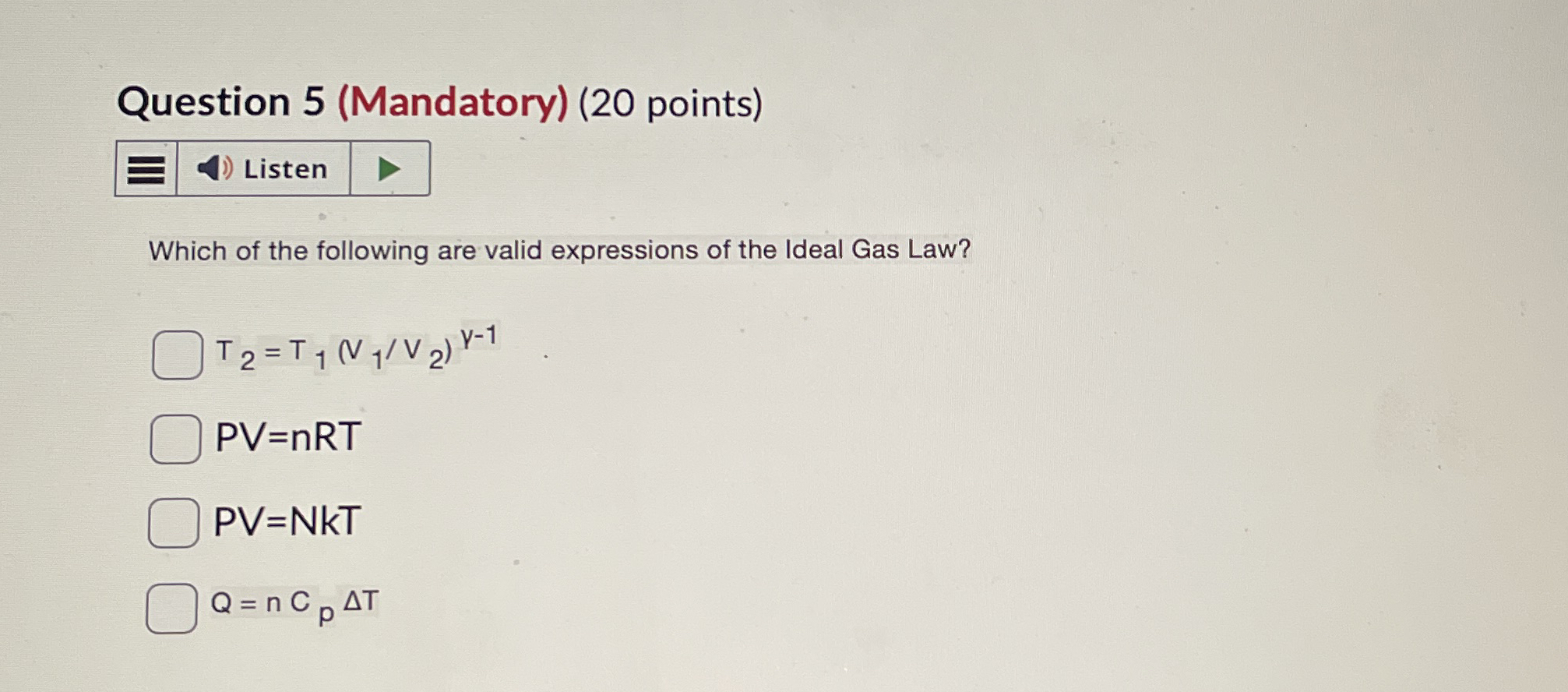 Question 5 ( Mandatory ) ( 2 0 points ) Which of