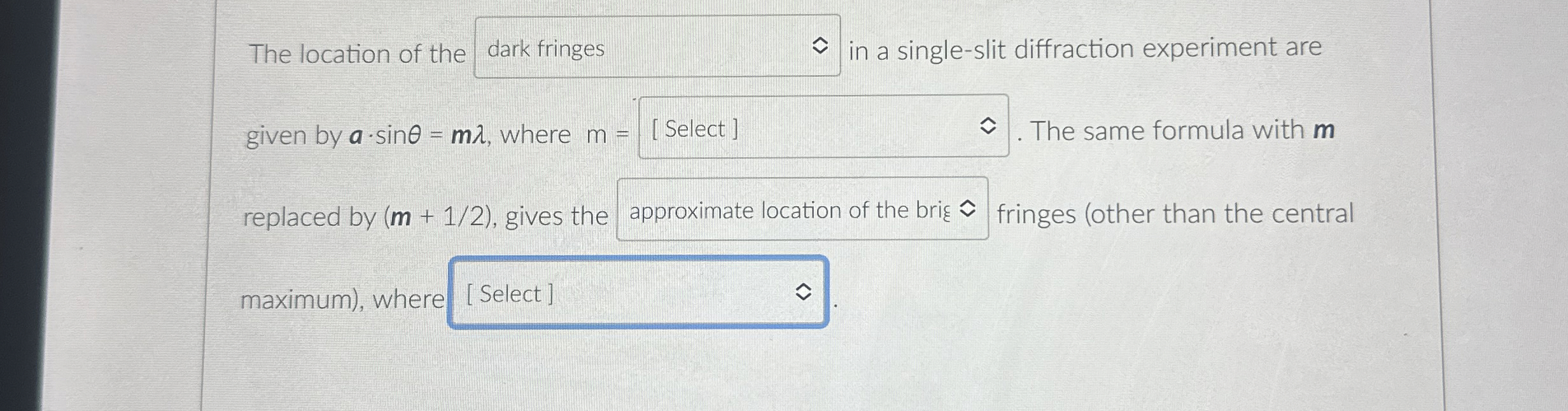 The location of the dark fringes in a single -
