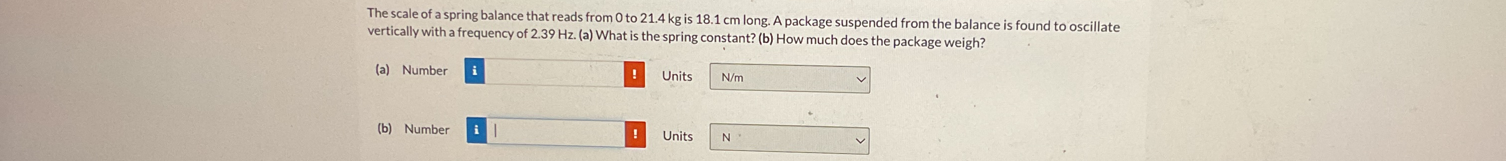 The scale of a spring balance that reads from 0