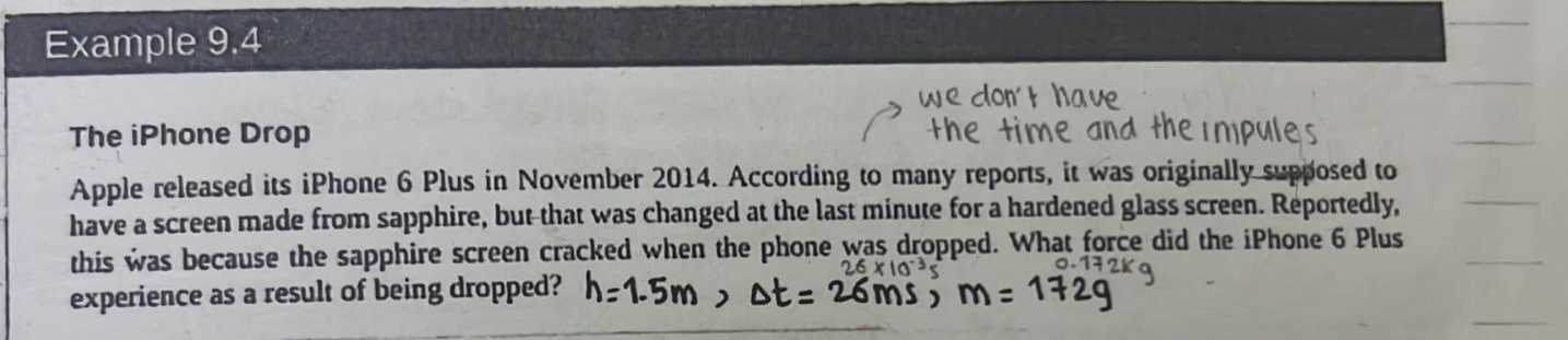 Example 9 . 4 The iPhone Drop we don't have the