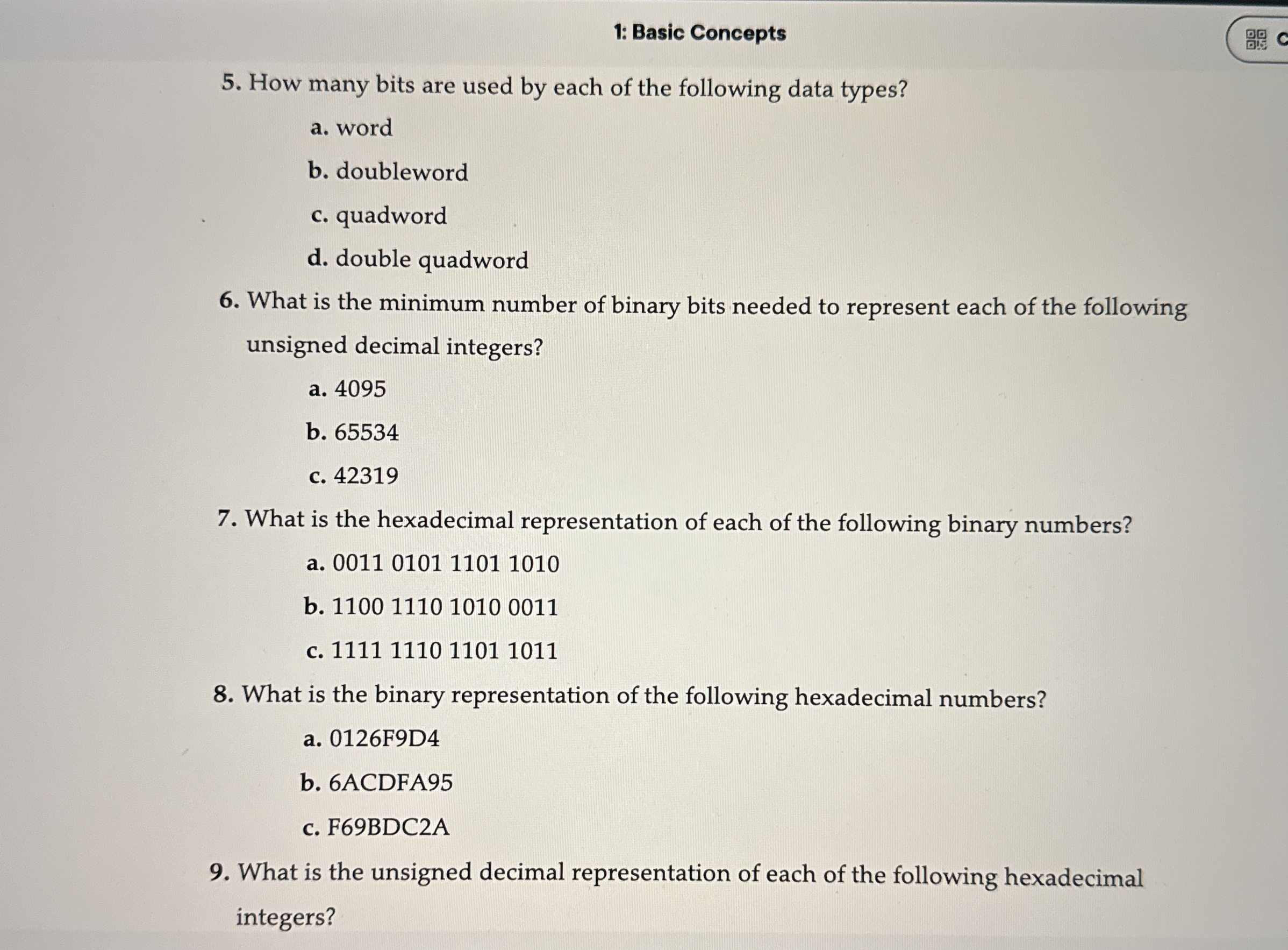 1 : Basic Concepts 5 . How many bits are used by