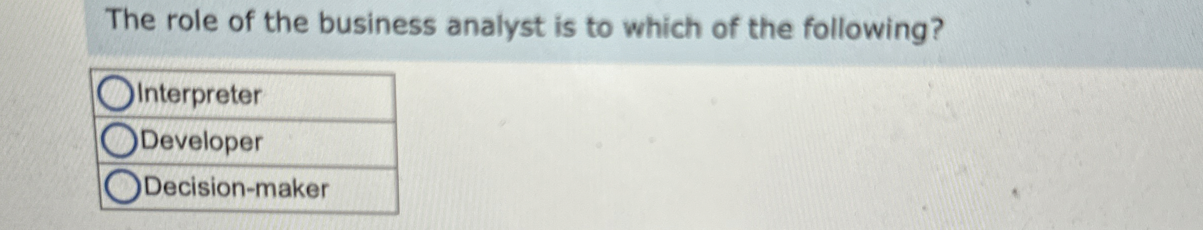 The role of the business analyst is to which of