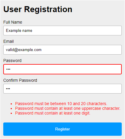 User Registration Full Name Email Password