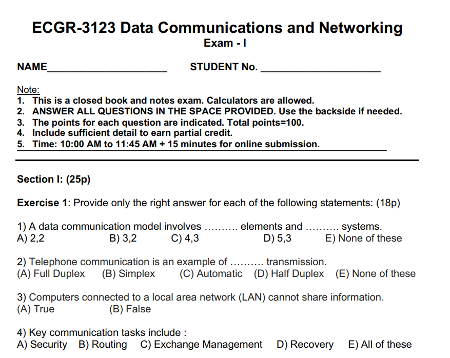 ECGR - 3 1 2 3 Data Communications and Networking