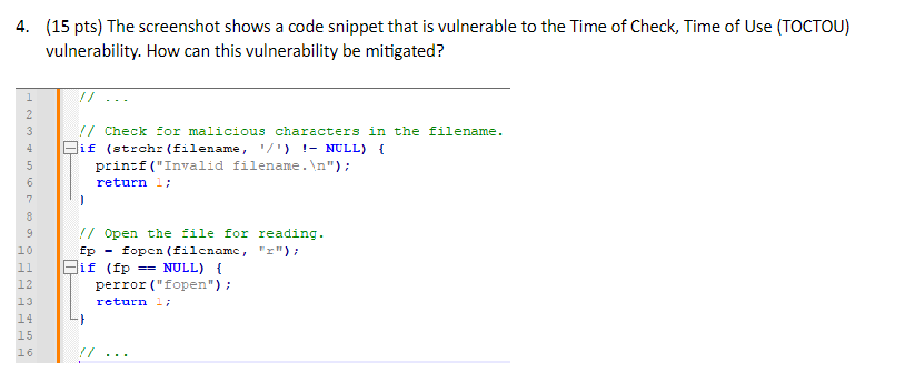 The screenshot shows a code snippet that is
