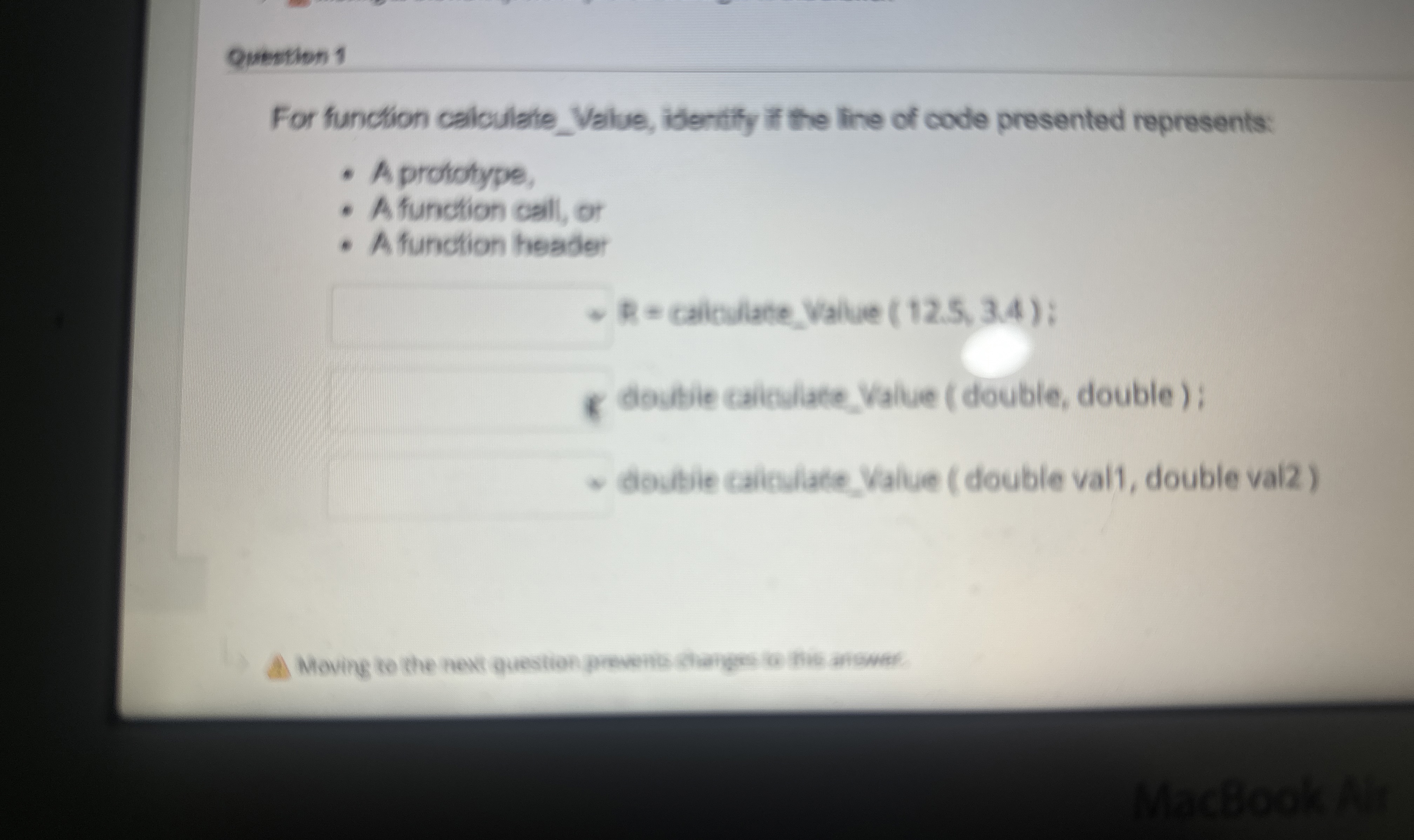Quevtion 1 For function calculate _ Value,