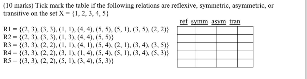 ( 1 0 marks ) Tick mark the table if the