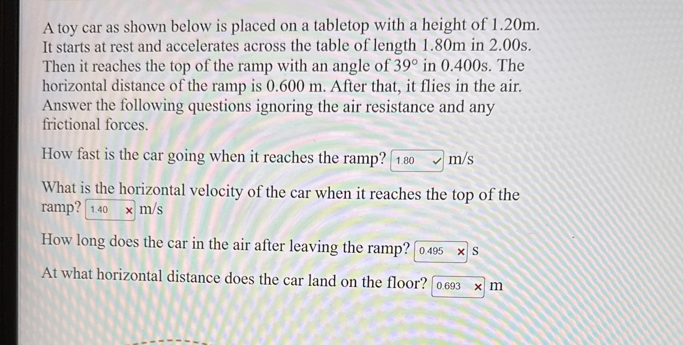 A toy car as shown below is placed on a tabletop