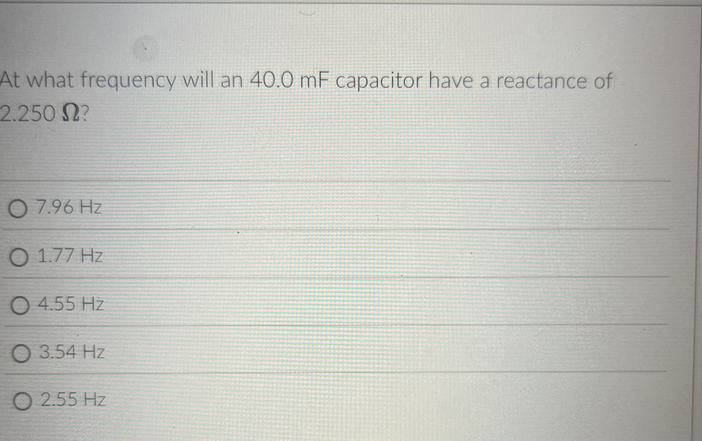 At what frequency will an 4 0 . 0 mF capacitor