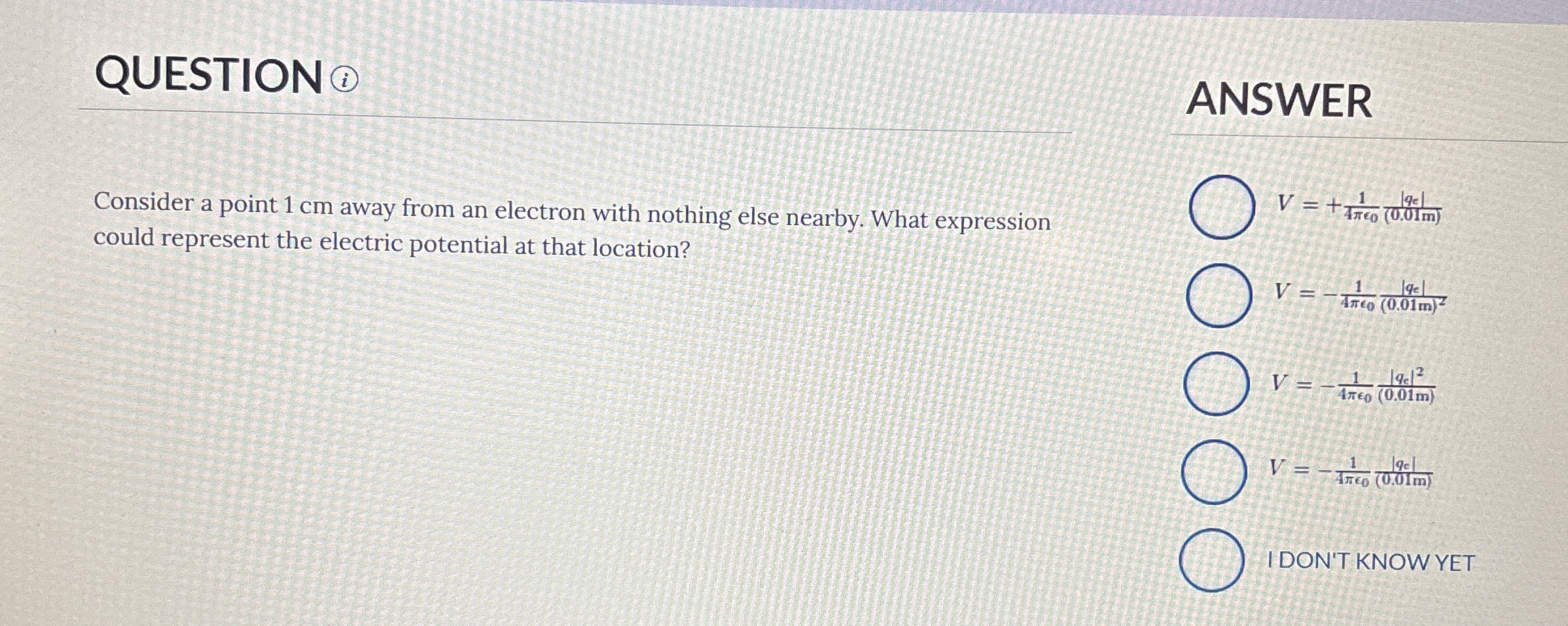 QUESTION Consider a point 1 cm away from an