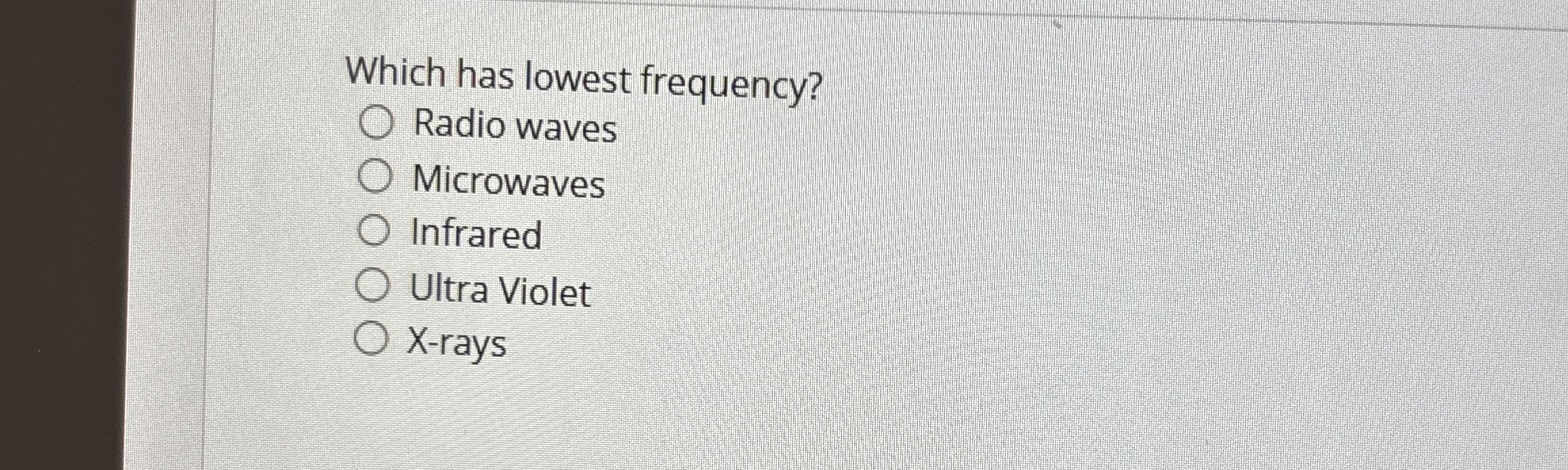Which has lowest frequency? Radio waves