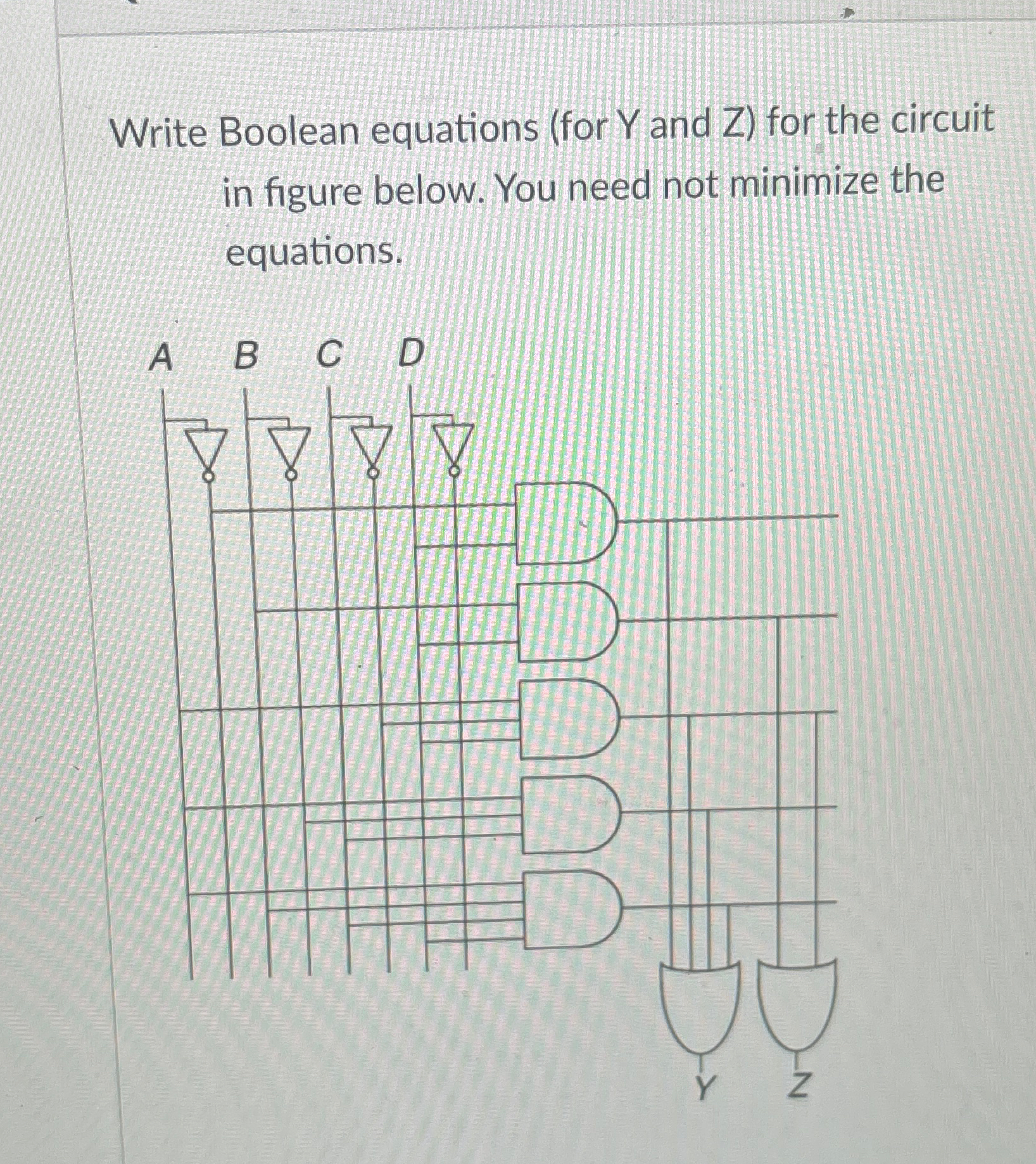 Write Boolean equations ( for Y and Z ) for the