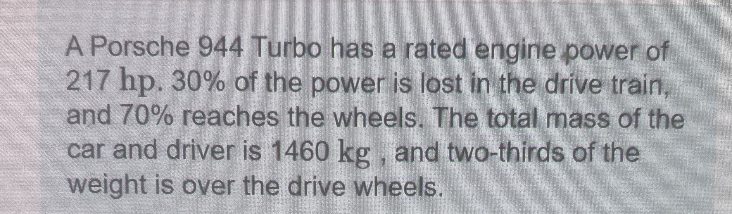 A Porsche 9 4 4 Turbo has a rated engine power of