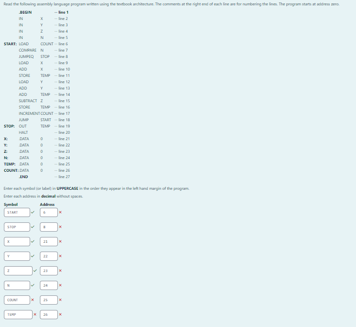 Read the following assembly language program