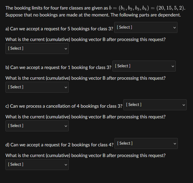 The booking limits for four fare classes are