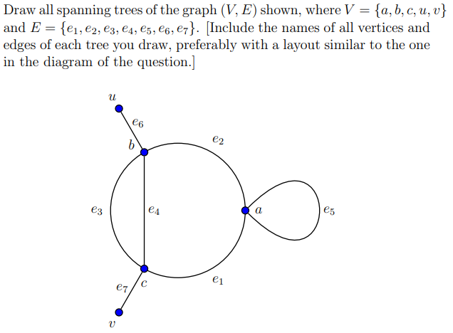 Draw all spanning trees of the graph ( V , E )