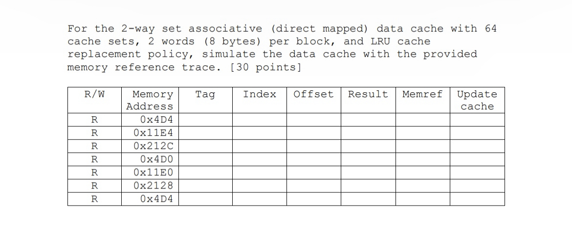 For the 2 - way set associative ( direct mapped )