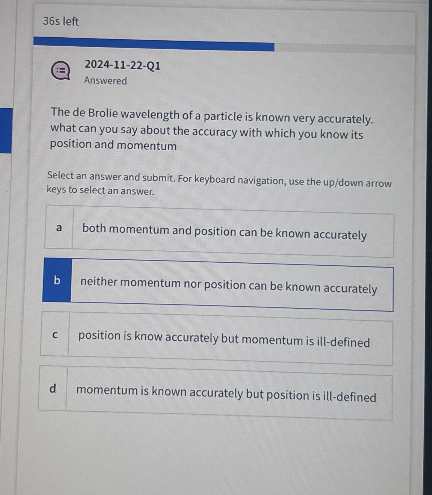 3 6 s left 2 0 2 4 - 1 1 - 2 2 - Q 1 Answered The