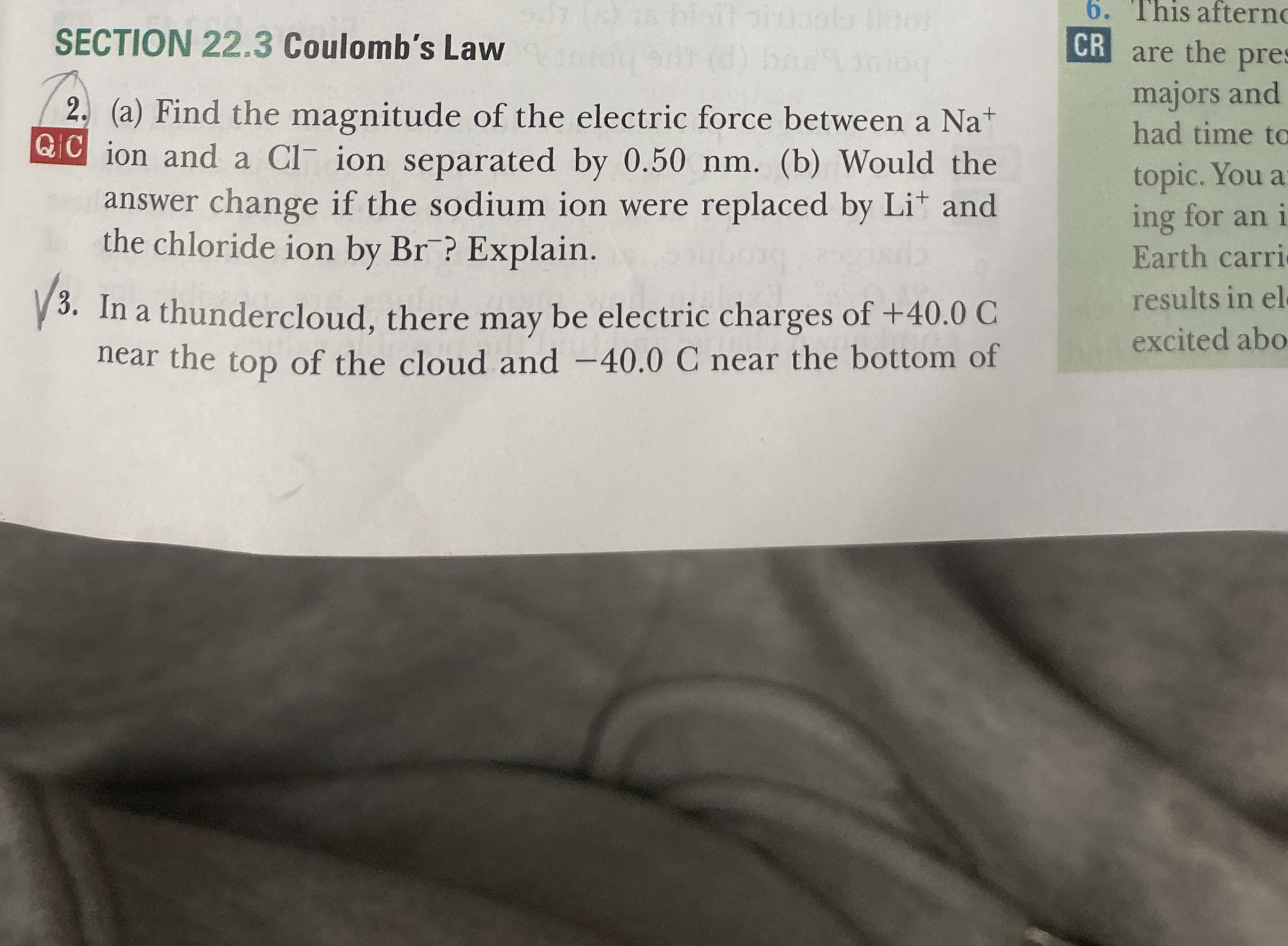 SECTION 2 2 . 3 Coulomb's Law 2 . ( a ) Find the