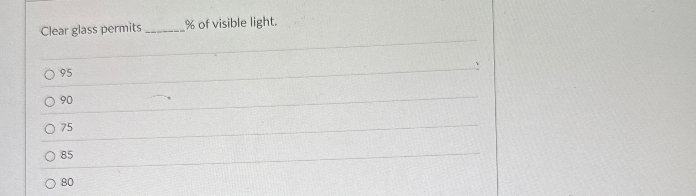 Clear glass permits % of visible light. 9 5 9 0 7