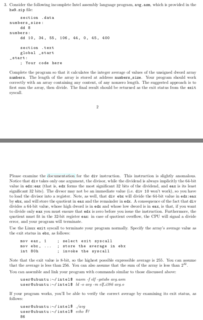 Consider the following incomplete Intel assembly