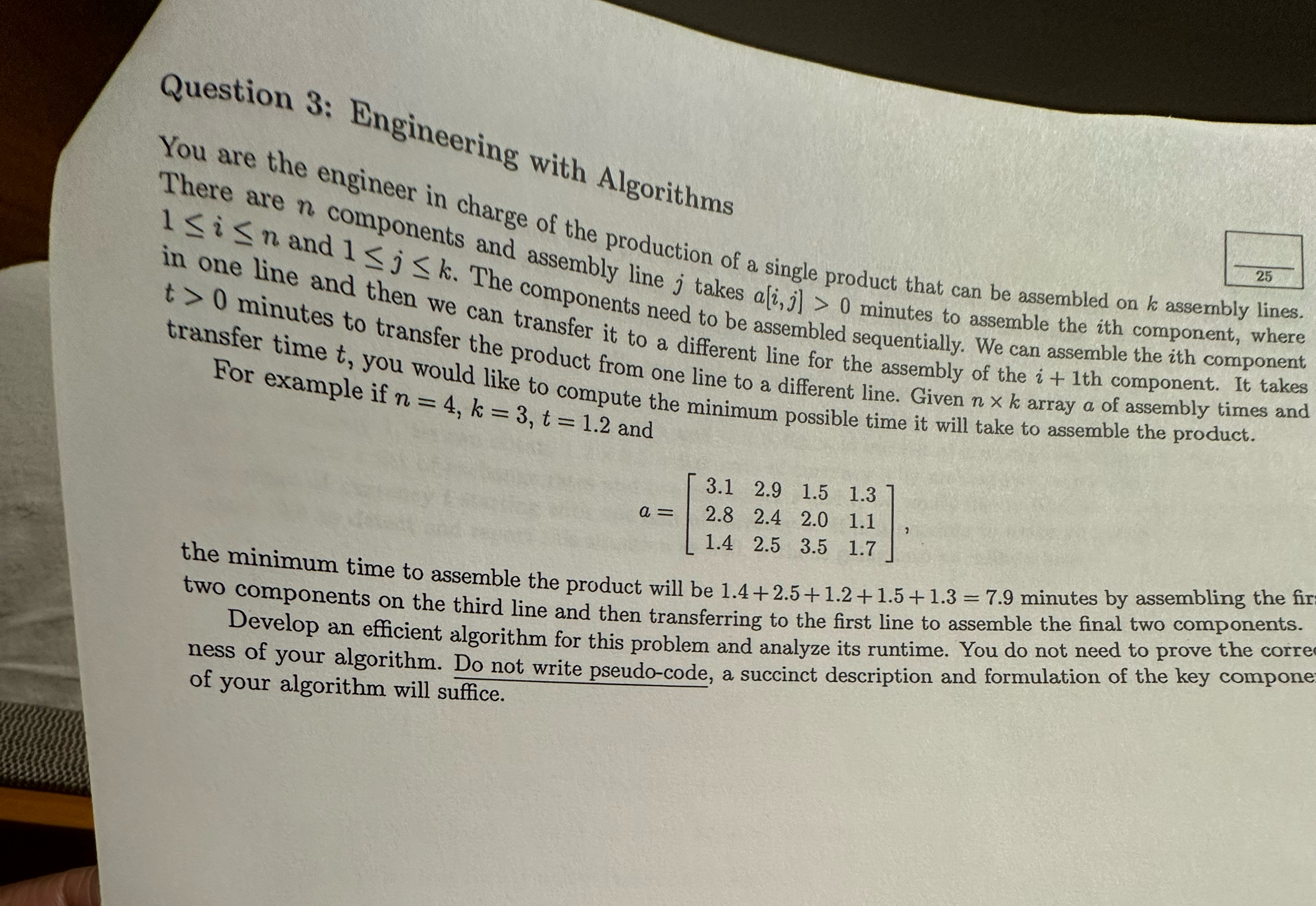 Question 3 : Engineering with Algorithms There
