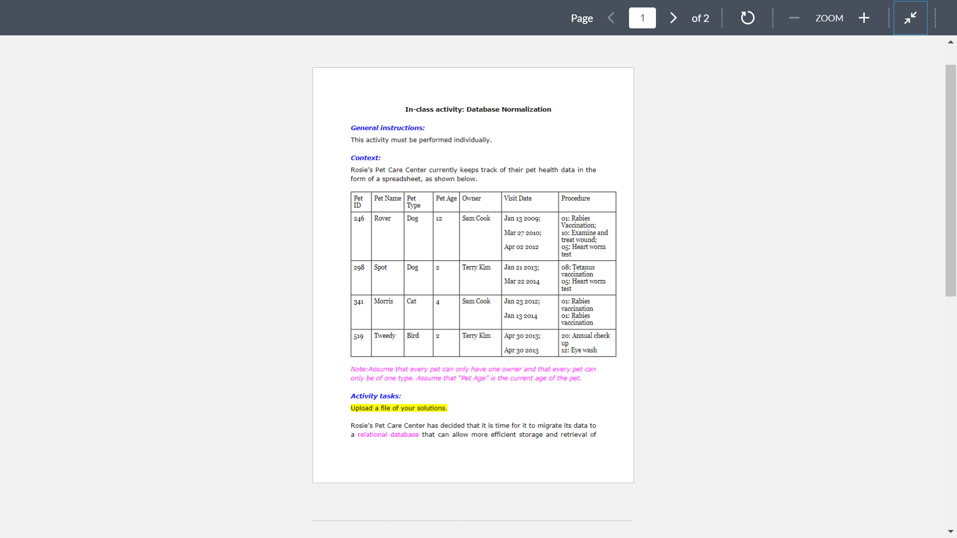 Activity tasks: Upload a file of your solutions.