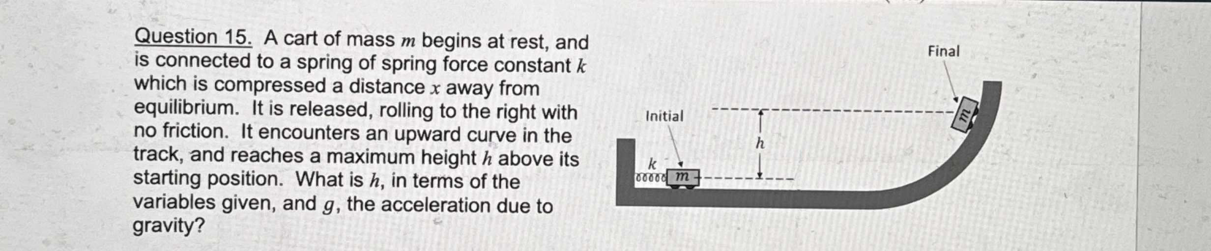 Question 1 5 . A cart of mass m begins at rest,