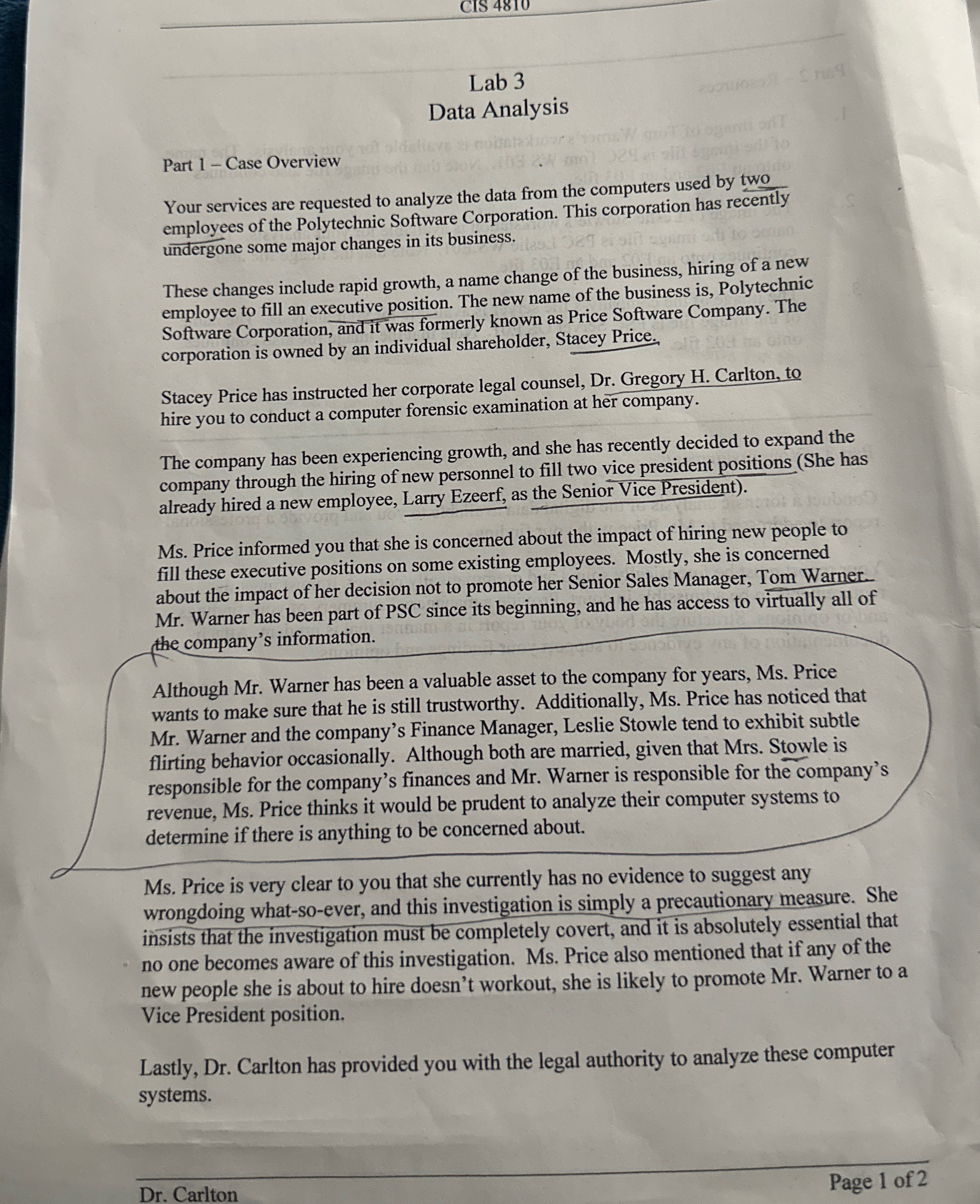 CIS 4 8 1 0 Lab 3 Data Analysis Part 1 - Case