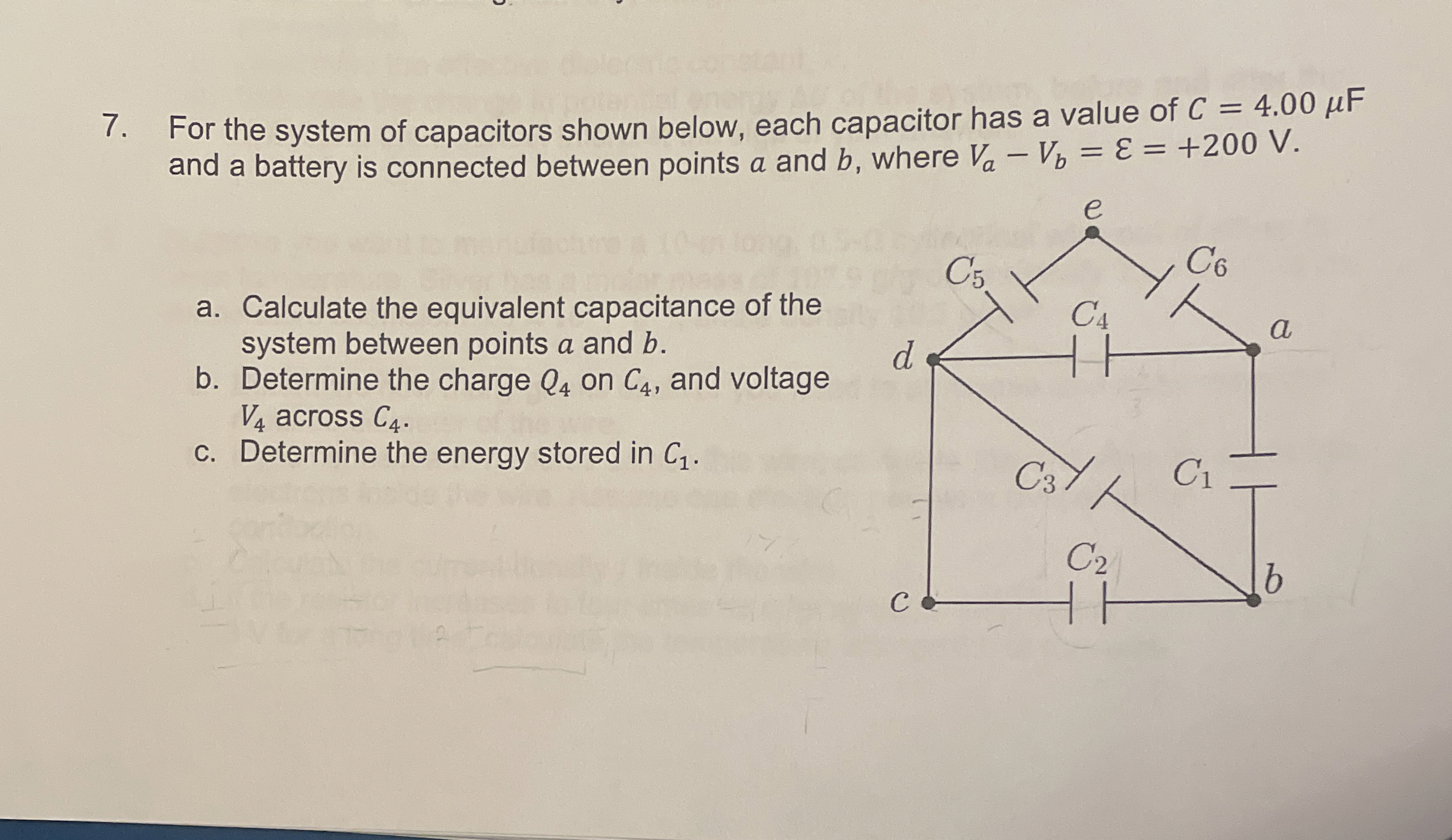 For the system of capacitors shown below, each