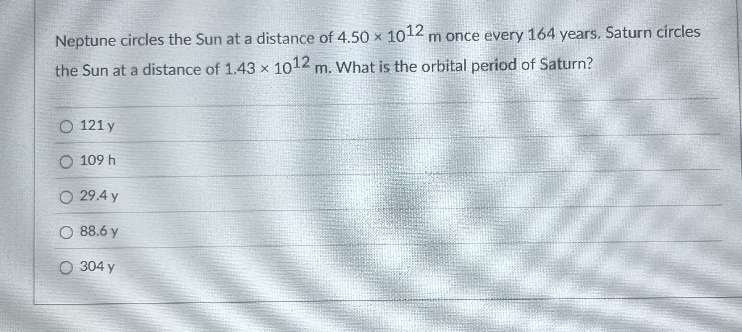 Neptune circles the Sun at a distance of 4 . 5 0