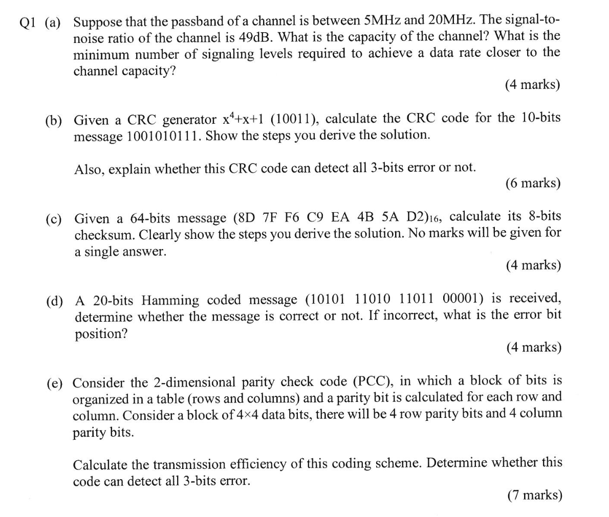 Q 1 ( a ) Suppose that the passband of a channel