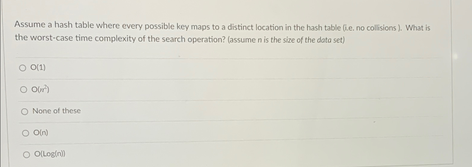 Assume a hash table where every possible key maps