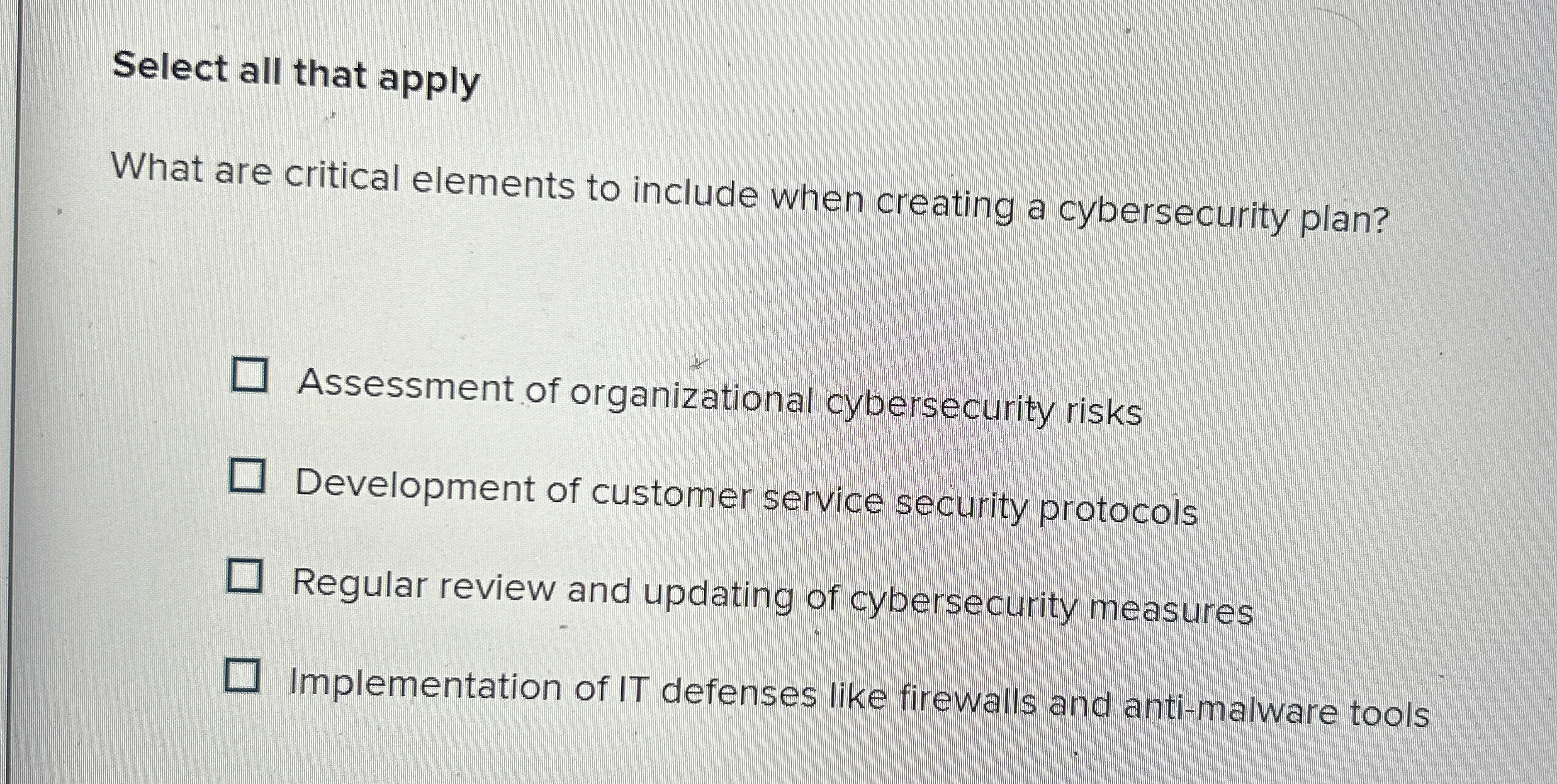 Select all that apply What are critical elements
