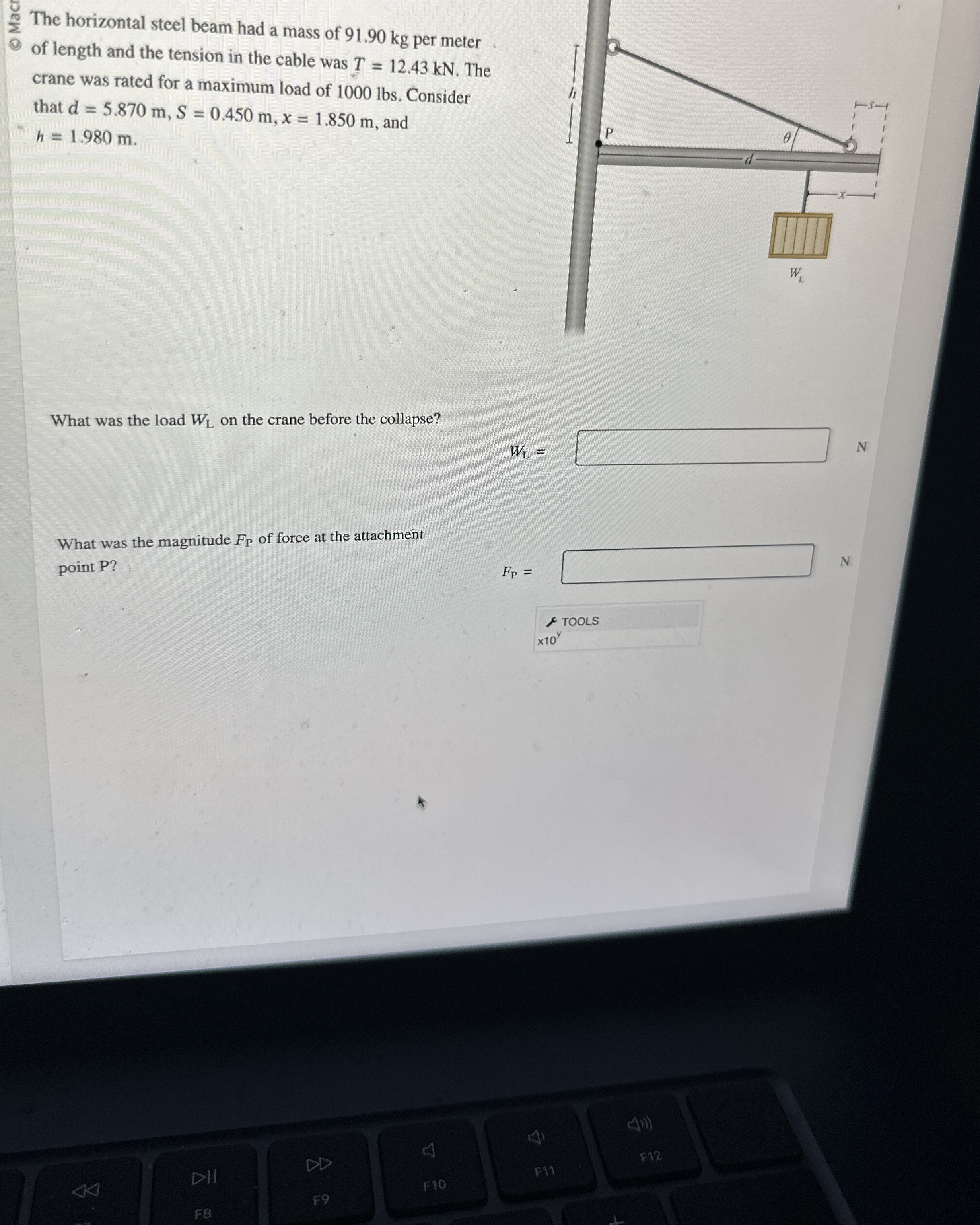 0 0 The horizontal steel beam had a mass of 9 1 .