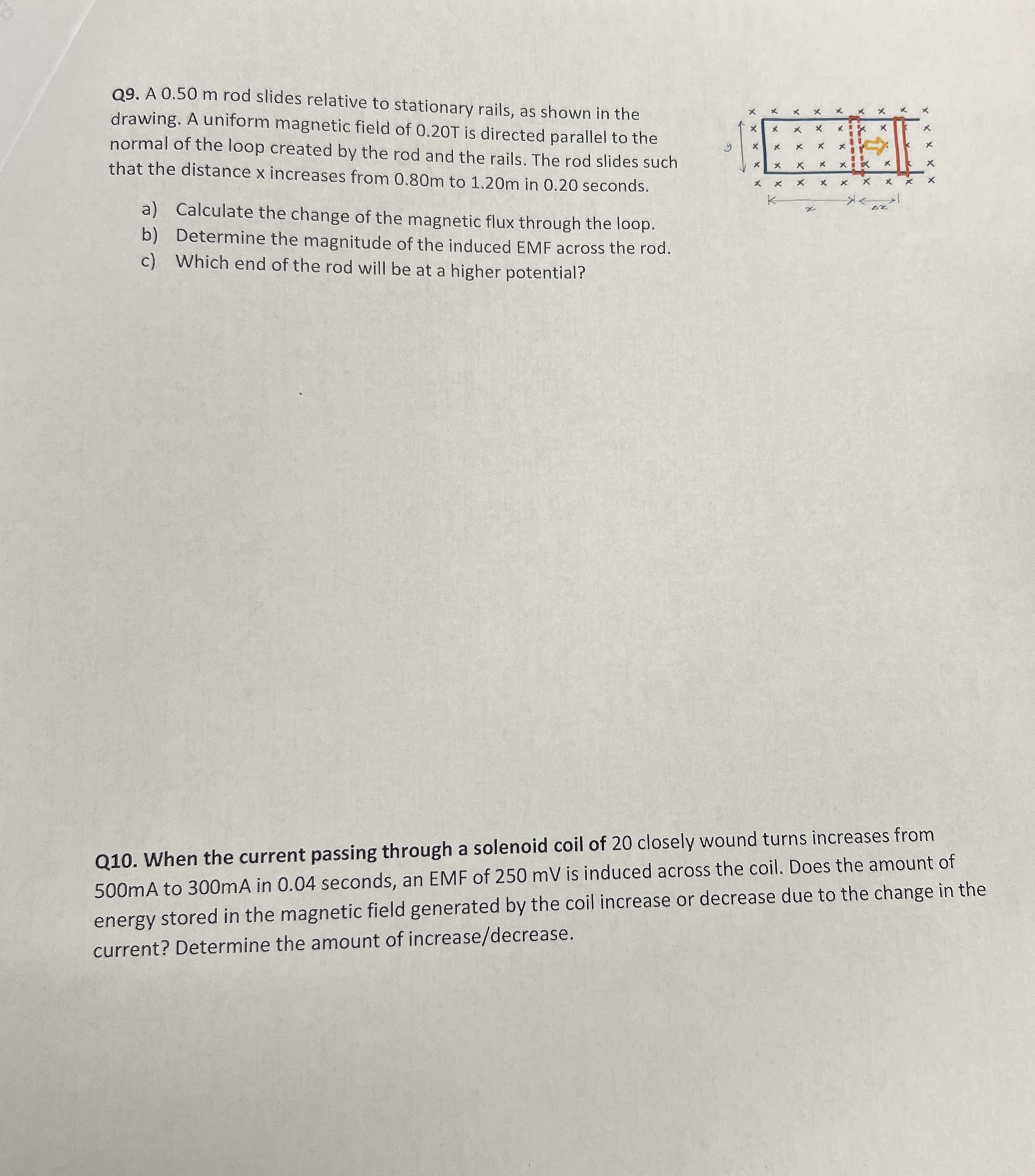 Q 9 . A 0 . 5 0 m rod slides relative to