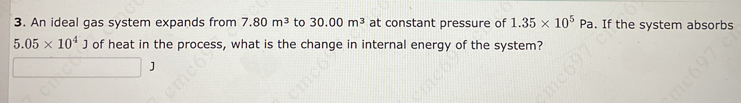 An ideal gas system expands from 7 . 8 0 m 3 to 3