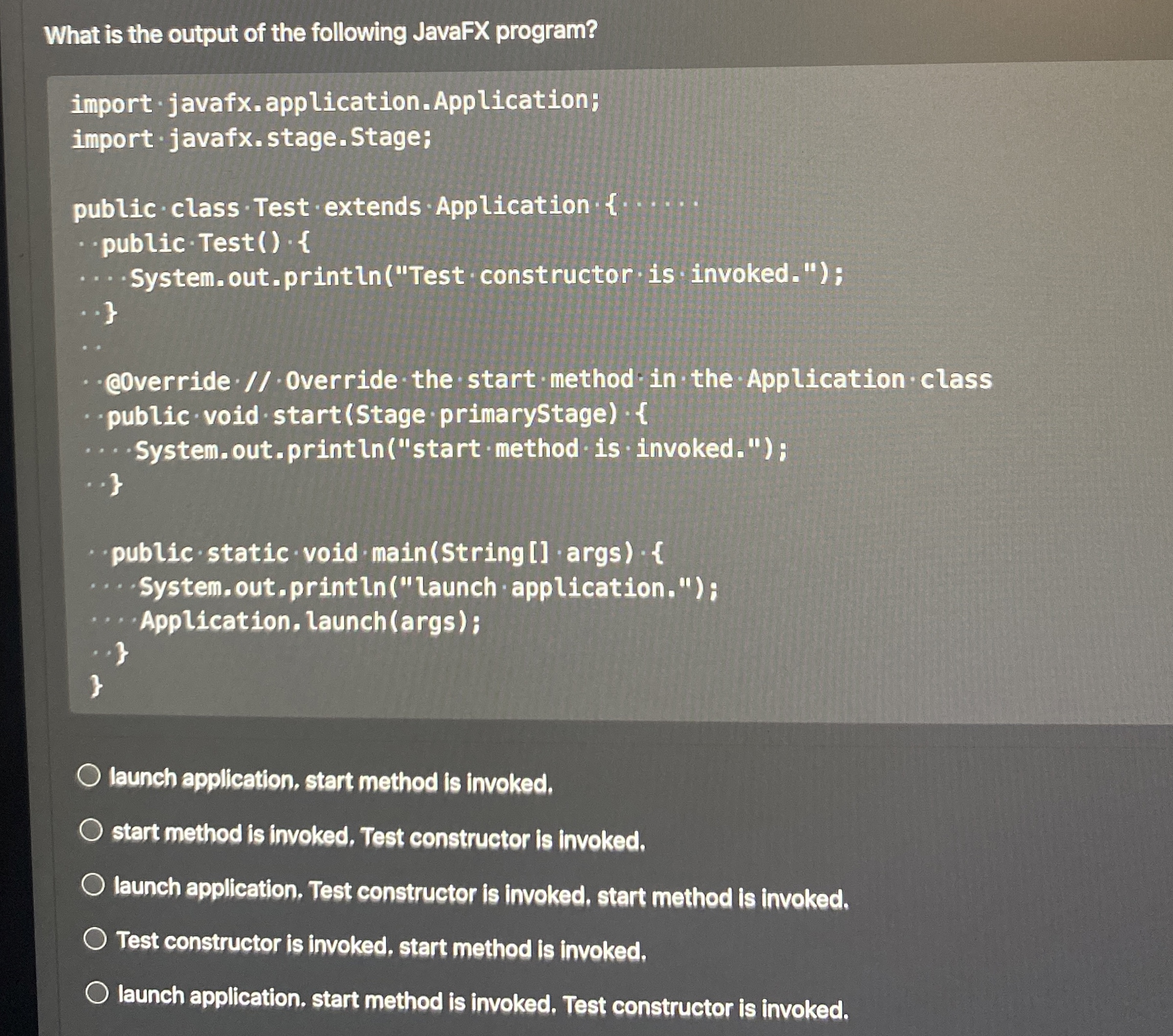 What is the output of the following JavaFX