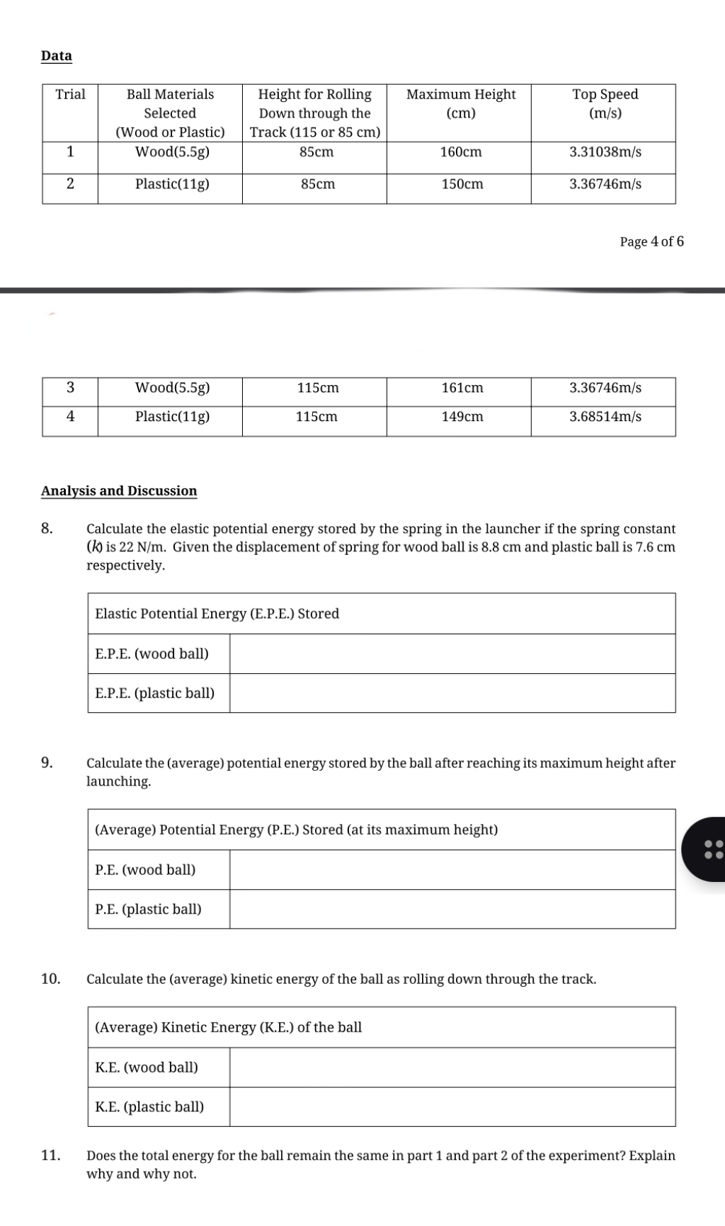 Data Page 4 of 6 Analysis and Discussion 8 .