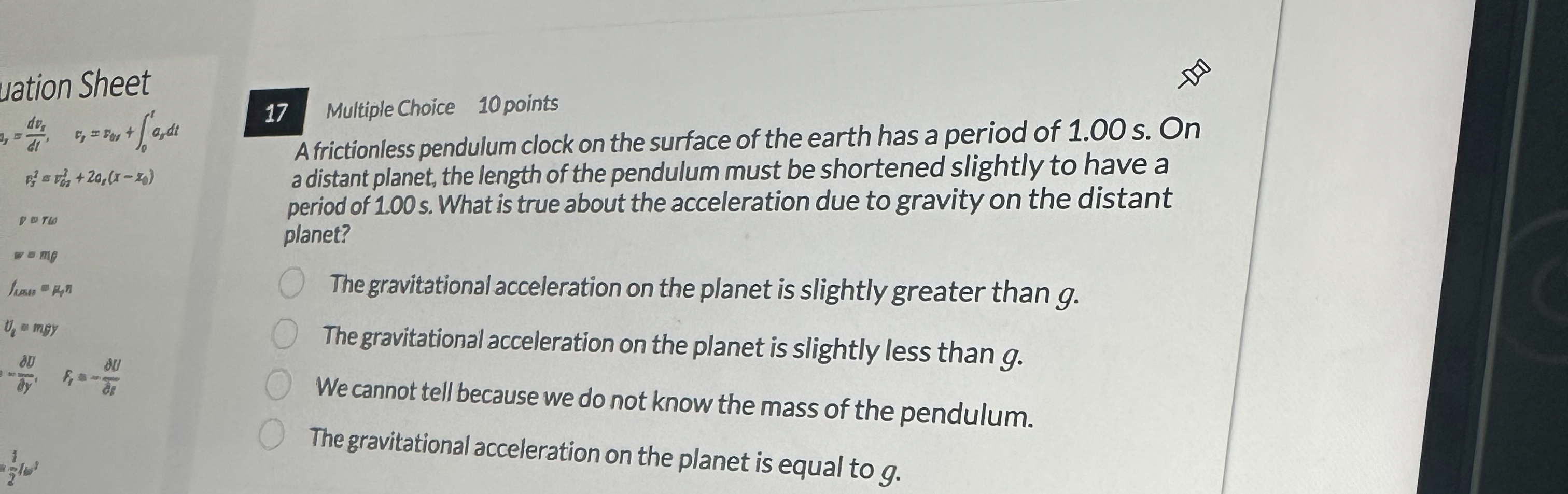 1 7 Multiple Choice 1 0 points F 5 2 = v 6 2 + 2