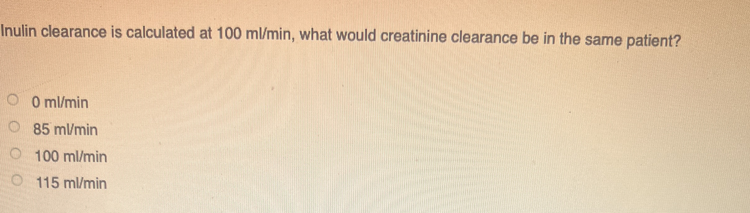 Inulin clearance is calculated at 1 0 0 m l m i n