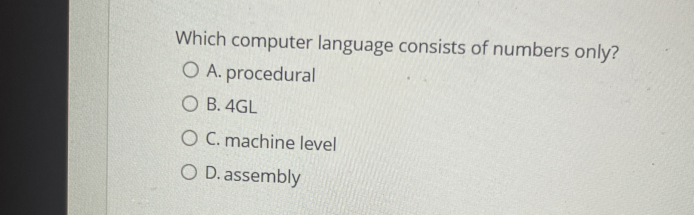 Which computer language consists of numbers only?