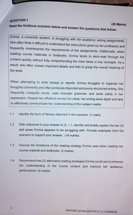 QUESTION 1 ( 2 6 Marks ) Read the fictitious