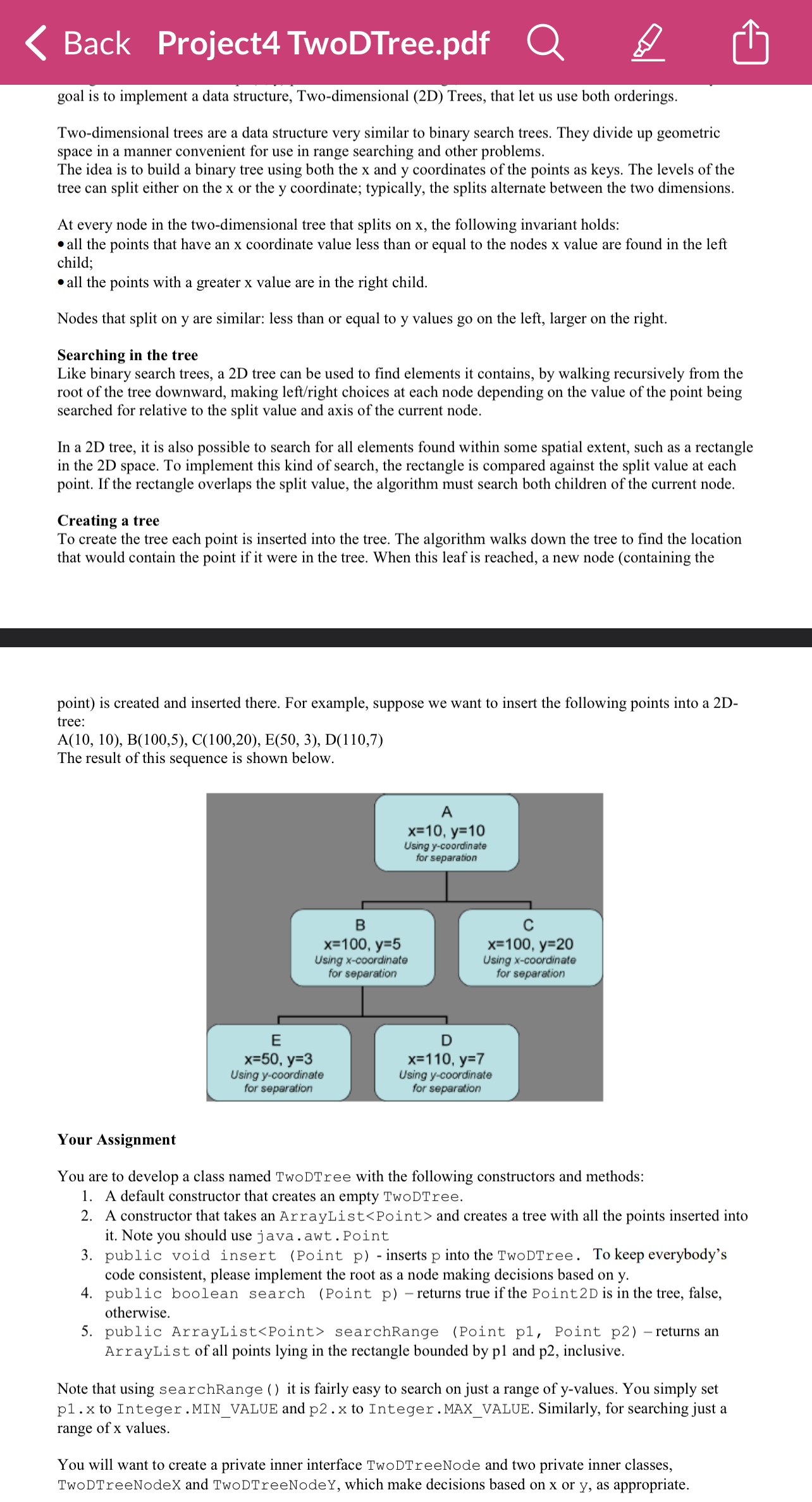 Back Project 4 TwoDTree.pdf goal is to implement